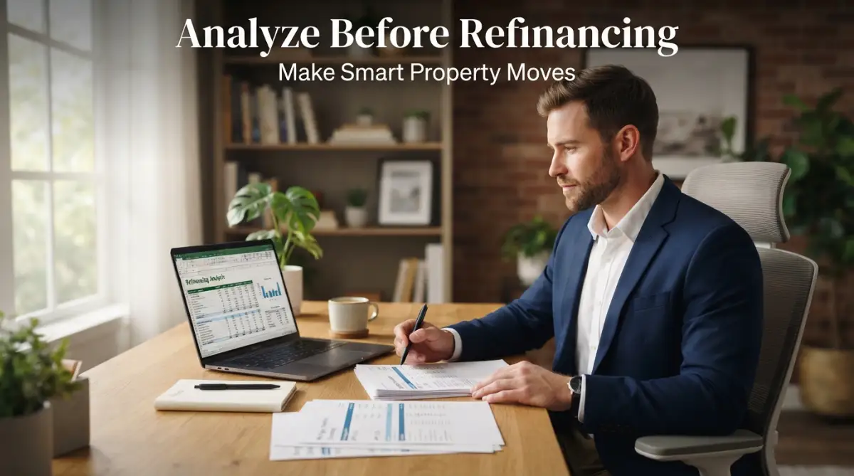 A smart young man analyzing mortgage documents and learning about the critical factors to consider before refinancing a residential property.